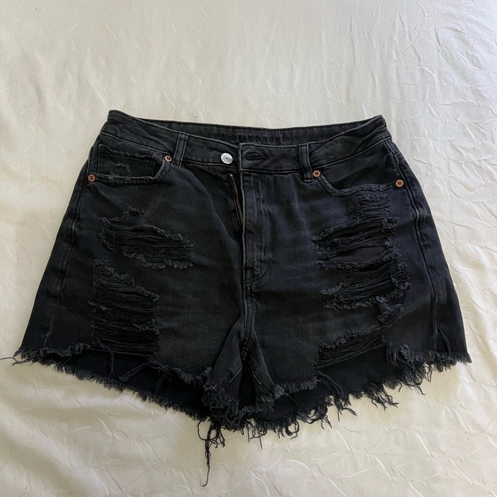 American Eagle Outfitters Black Jean Shorts Distressed High-Waisted